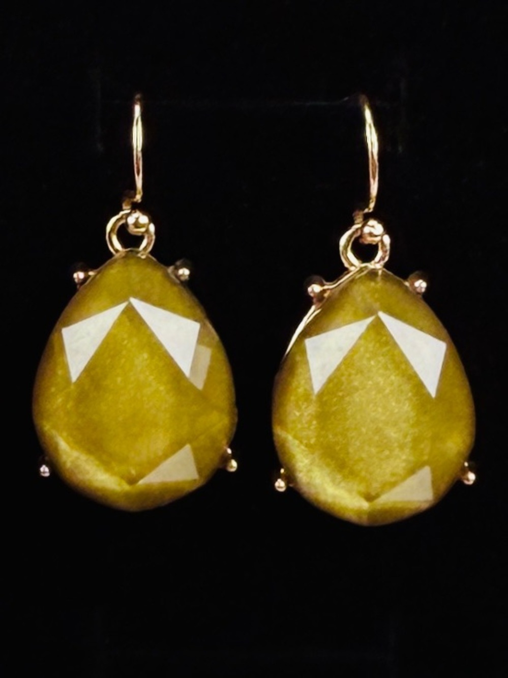 Pretty goldtone, reflective moss green pierced earrings